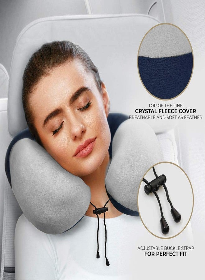 Nasher Miles 100% Pure Memory Foam Travel Neck Pillow, 360° Stable Neck Support with Snap-on Button (Navy Blue and Grey) - Image 4